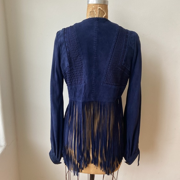 Free People Genuine Sheep Leather Fringed Jacket Embroidered Insets Size: Large - Picture 5 of 9